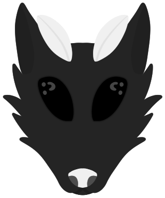 a headshot of a black jackal with white moth antenna and black eyes