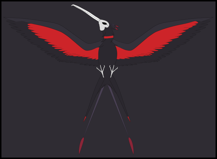 a black and red bird with a long silver beak and forked tailS